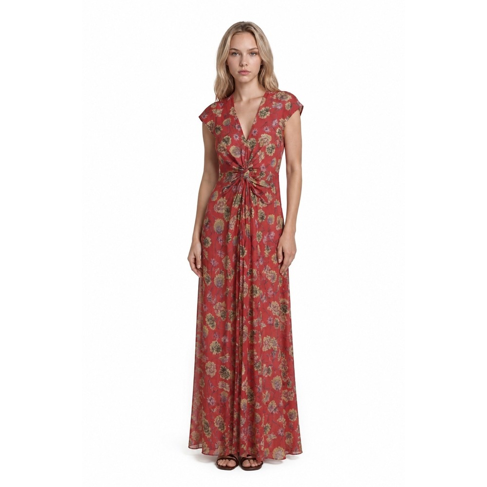 Flynn Skye Maxi Dress Women's Size Large Red Floral Tie Front Boho‎